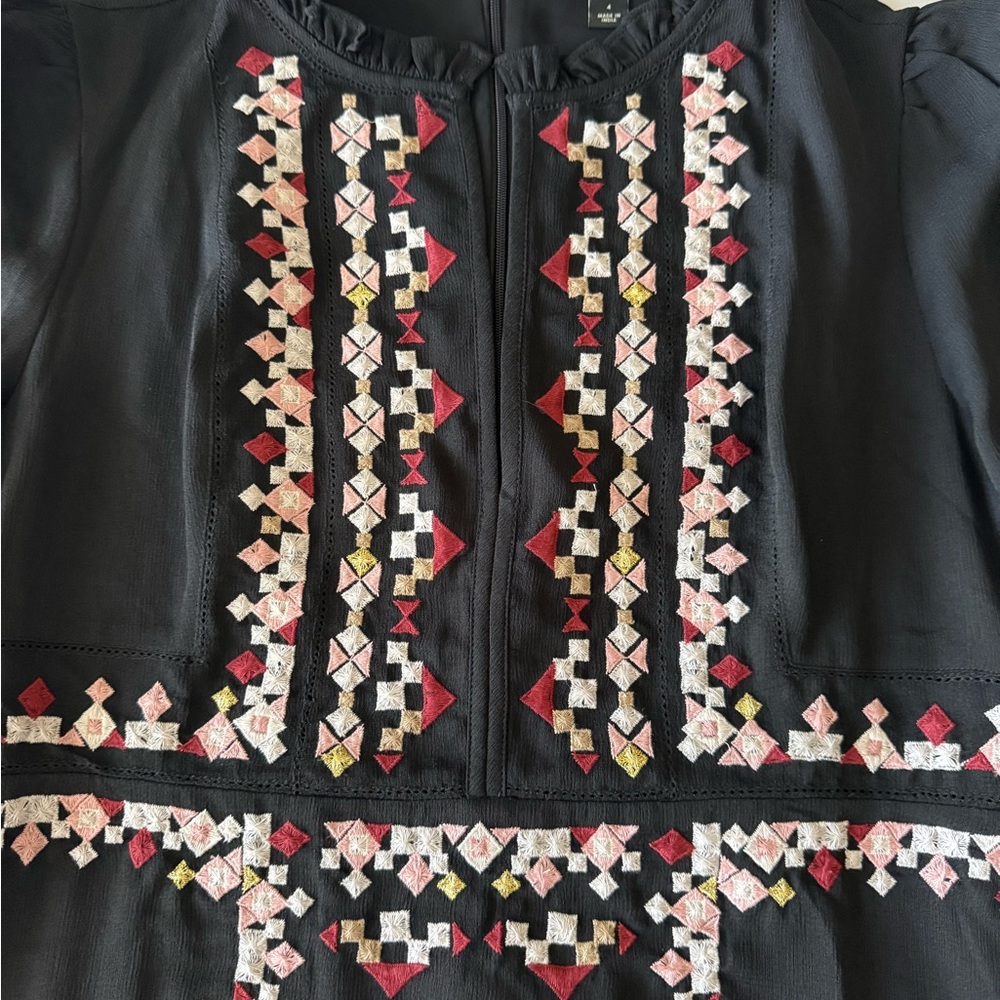 Ann Taylor Black Dress with Geometric Embroidery - Picture 2 of 12